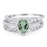 Three Piece Pear Teardrop Natural Stone Ring