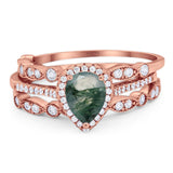 Three Piece Pear Teardrop Natural Stone Ring