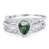 Three Piece Pear Teardrop Natural Stone Ring