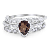 Three Piece Pear Teardrop Natural Stone Ring