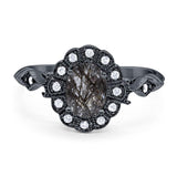 Art Deco Oval Natural Stone Wedding Ring