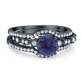 Three Piece Round Natural Stone Bridal Ring