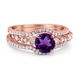 Three Piece Round Natural Stone Bridal Ring