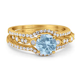 Three Piece Round Natural Stone Bridal Ring