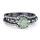 Three Piece Round Natural Stone Bridal Ring