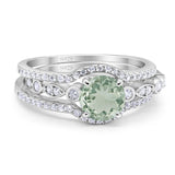 Three Piece Round Natural Stone Bridal Ring