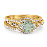 Three Piece Round Natural Stone Bridal Ring