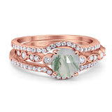 Three Piece Round Natural Stone Bridal Ring