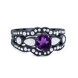 Three Piece Round Natural Stone Cocktail Ring