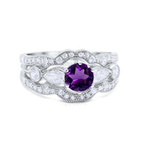 Three Piece Round Natural Stone Cocktail Ring