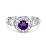 Vintage Style Round Natural Stone Flower Ring