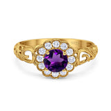 Vintage Style Round Natural Stone Flower Ring