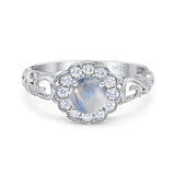 Vintage Style Round Natural Stone Flower Ring