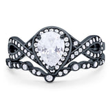 Two Piece Pear Natural Stone Bridal Ring