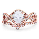 Two Piece Pear Natural Stone Bridal Ring