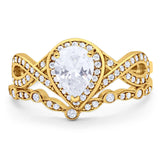 Two Piece Pear Natural Stone Bridal Ring
