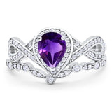 Two Piece Pear Natural Stone Bridal Ring