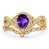 Two Piece Pear Natural Stone Bridal Ring