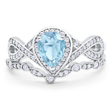 Two Piece Pear Natural Stone Bridal Ring