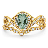 Two Piece Pear Natural Stone Bridal Ring