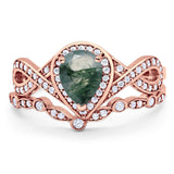 Two Piece Pear Natural Stone Bridal Ring