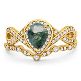 Two Piece Pear Natural Stone Bridal Ring