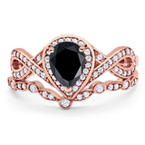 Two Piece Pear Natural Stone Bridal Ring