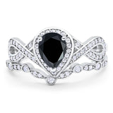 Two Piece Pear Natural Stone Bridal Ring