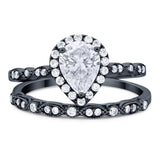 Pear Teardrop Natural Stone Wedding Set Ring