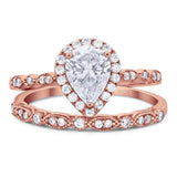 Pear Teardrop Natural Stone Wedding Set Ring