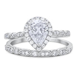 Two Piece Pear Teardrop Moissanite Halo Bridal Ring 925 Sterling Silver