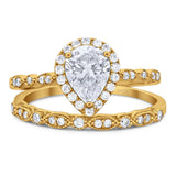 Pear Teardrop Natural Stone Wedding Set Ring