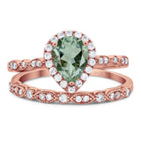 Pear Teardrop Natural Stone Wedding Set Ring