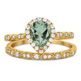 Pear Teardrop Natural Stone Wedding Set Ring