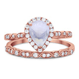Pear Teardrop Natural Stone Wedding Set Ring