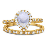 Pear Teardrop Natural Stone Wedding Set Ring