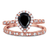 Pear Teardrop Natural Stone Wedding Set Ring