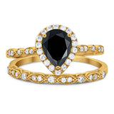 Pear Teardrop Natural Stone Wedding Set Ring