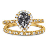 Pear Teardrop Natural Stone Wedding Set Ring