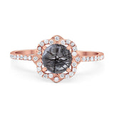 Art Deco Round Natural Stone Floral Ring