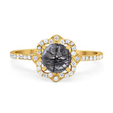 Art Deco Round Natural Stone Floral Ring