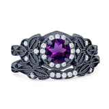 Two Piece Round Natural Stone Bridal Ring
