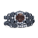 Two Piece Round Natural Stone Bridal Ring