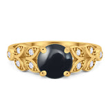 Round Natural Stone Leaf Design Ring