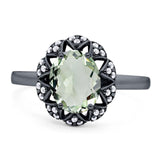 Art Deco Oval Natural Stone Floral Ring