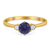 Art Deco Round Natural Stone Three Stone Ring