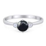 Art Deco Round Natural Stone Three Stone Ring