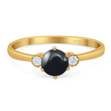 Art Deco Round Natural Stone Three Stone Ring