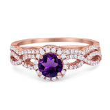 Two Piece Round Natural Stone Twisted Ring
