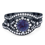 Three Piece Round Natural Stone Leaf Style Ring